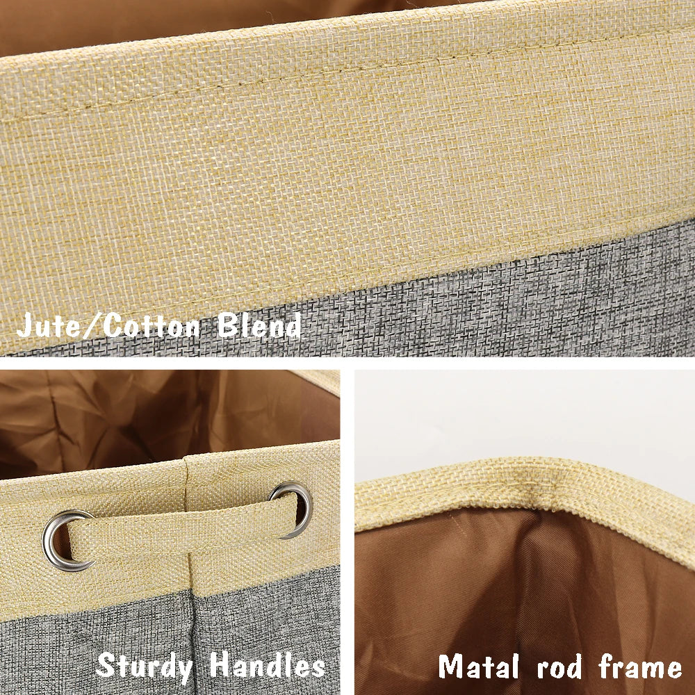 Personalized Linen Pet Toy Storage Basket in Coffee Gray Purple