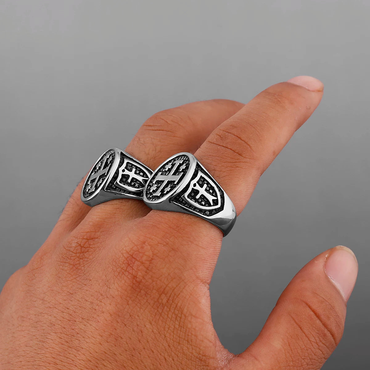 Stainless Steel Jerusalem Cross Ring for Men and Unisex