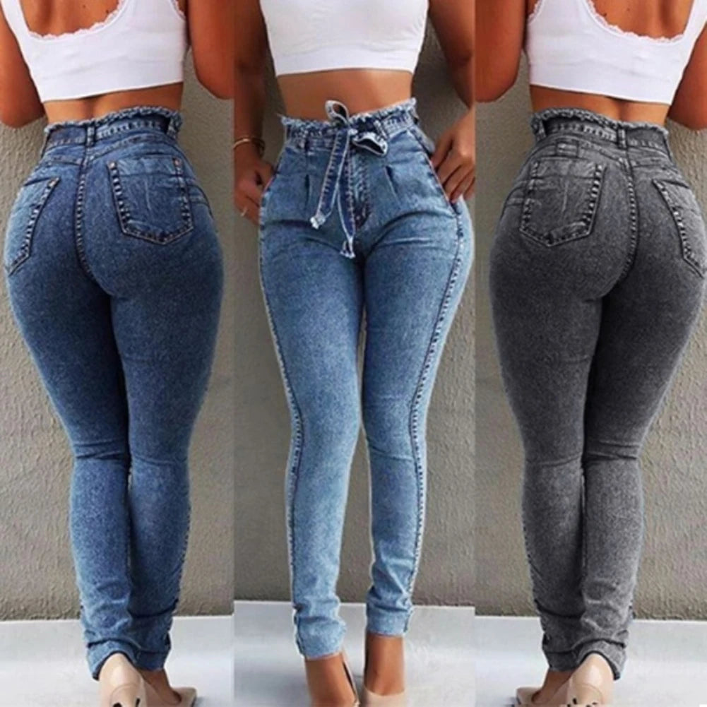 High Waist Skinny Jeans for Women in Stretch Denim