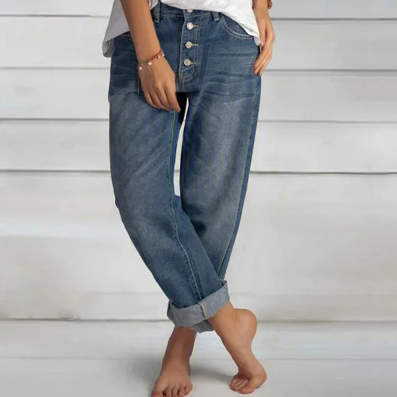 High Waist Wide Leg Loose Jeans for Women in Cotton Denim