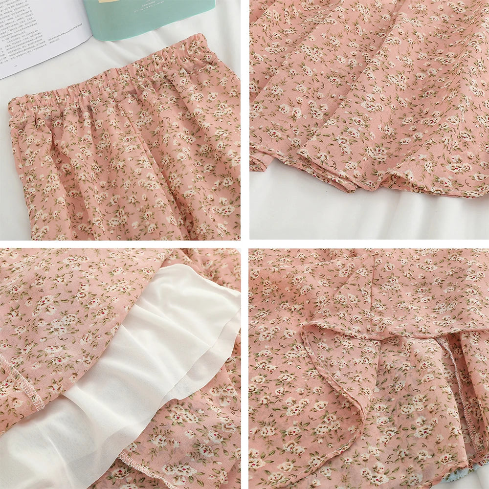 Elegant Floral Print Chiffon A-Line Midi Skirt for Women