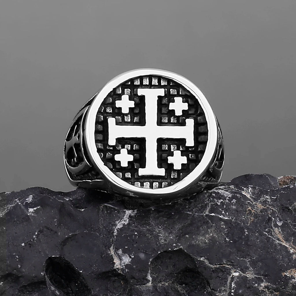 Stainless Steel Jerusalem Cross Ring for Men and Unisex