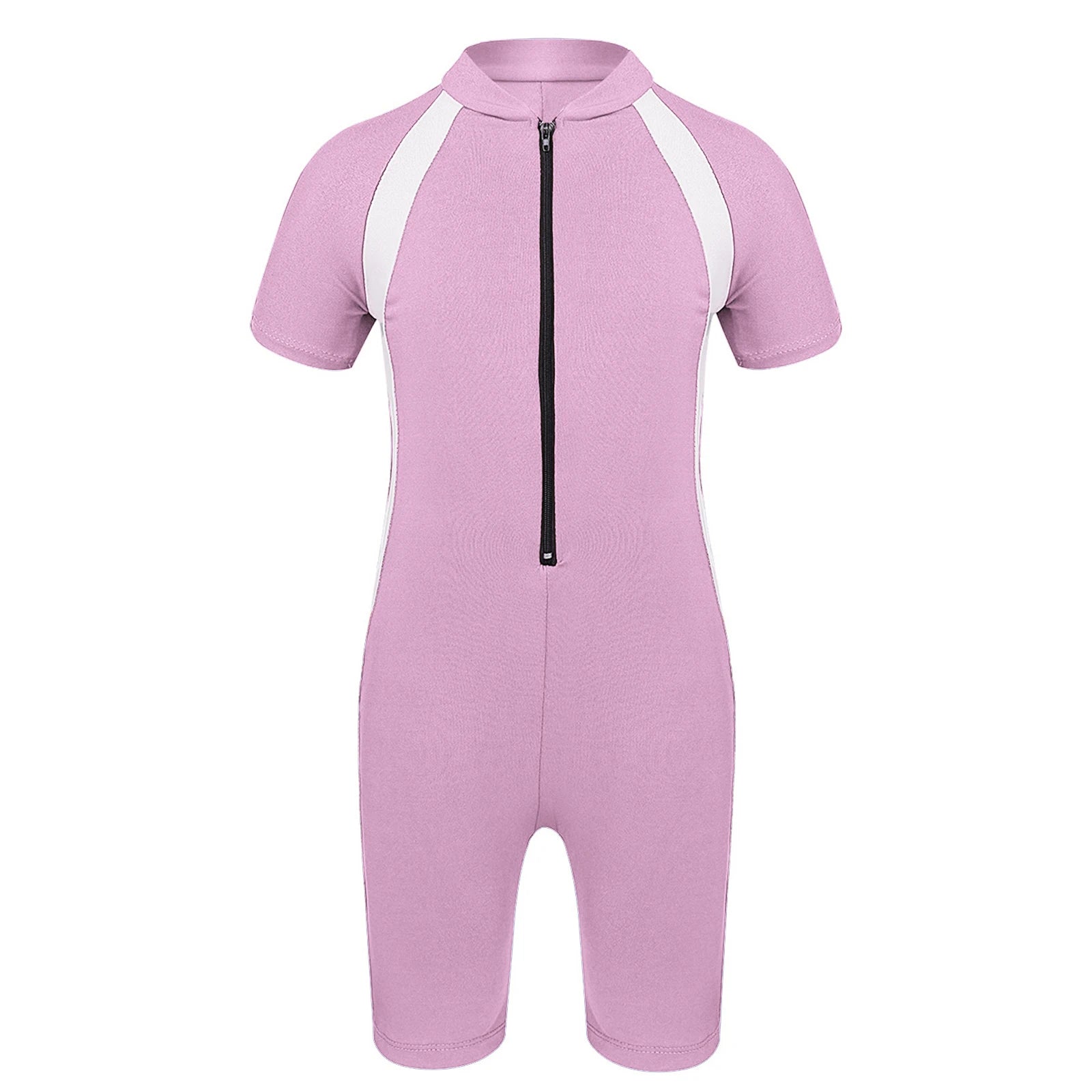 Girls Short Sleeve Wetsuit Swimsuit with Zippered Closure