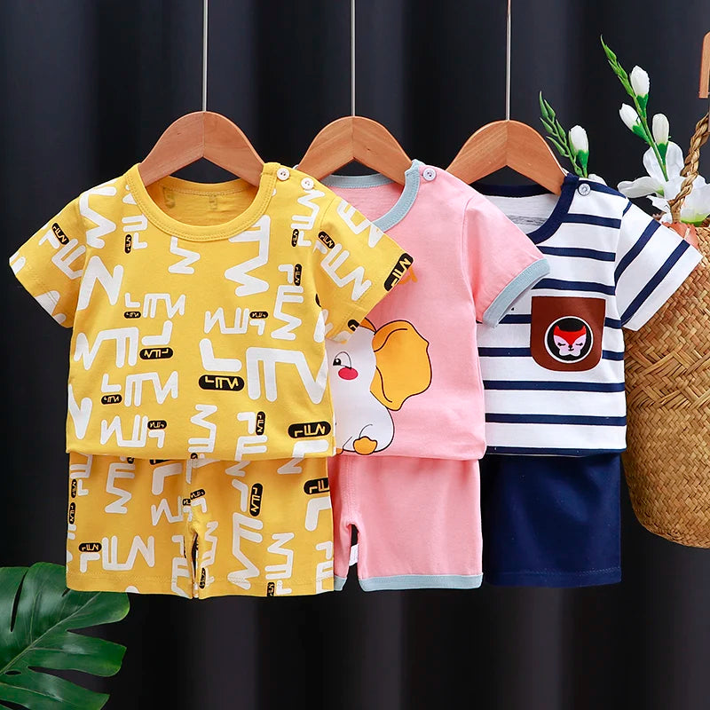 Unisex Cotton Cartoon T-Shirt and Shorts Set for Kids