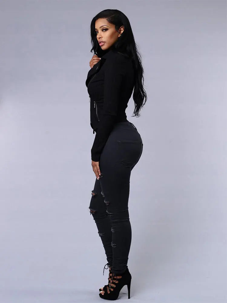 Women's High Stretch Ripped Denim Pencil Jeans