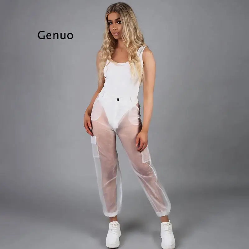Genuo Women's Sheer Mesh Wide Leg Pants for Casual Parties