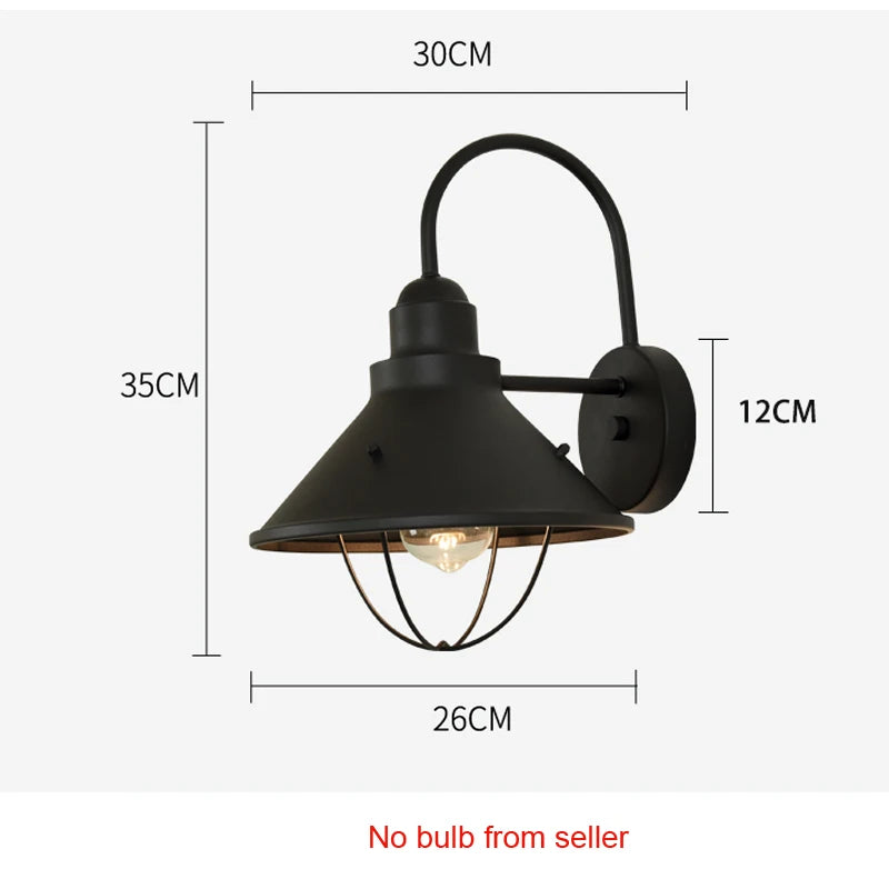 Vintage Black Outdoor Wall Lamp for Garden and Balcony