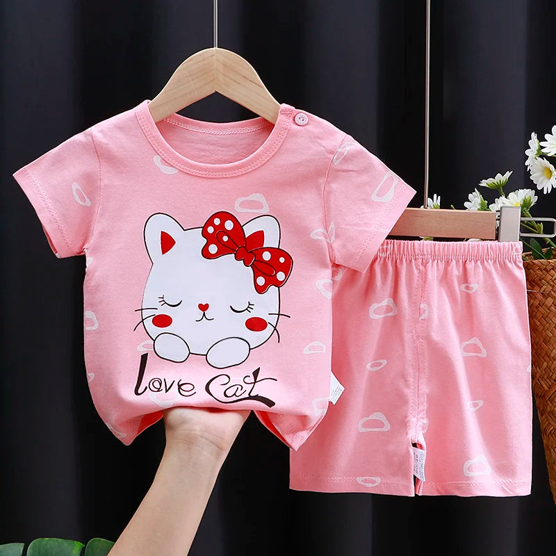 Unisex Cotton Cartoon T-Shirt and Shorts Set for Kids