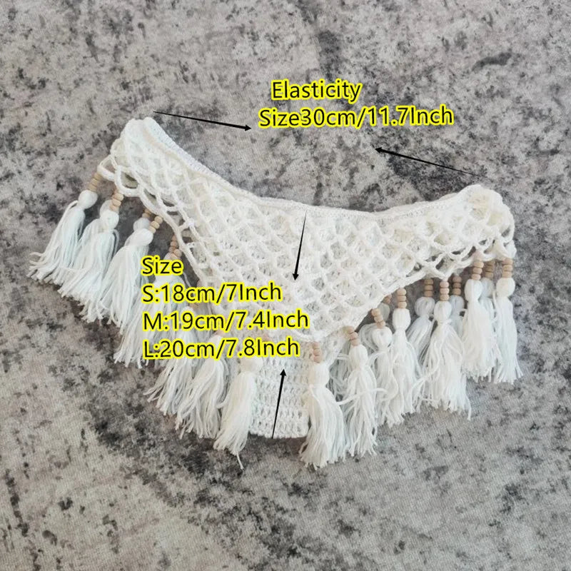 Crochet Bikini Set for Women with Tassels in White/Beige