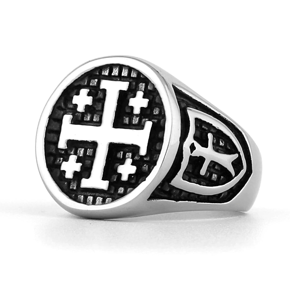 Stainless Steel Jerusalem Cross Ring for Men and Unisex