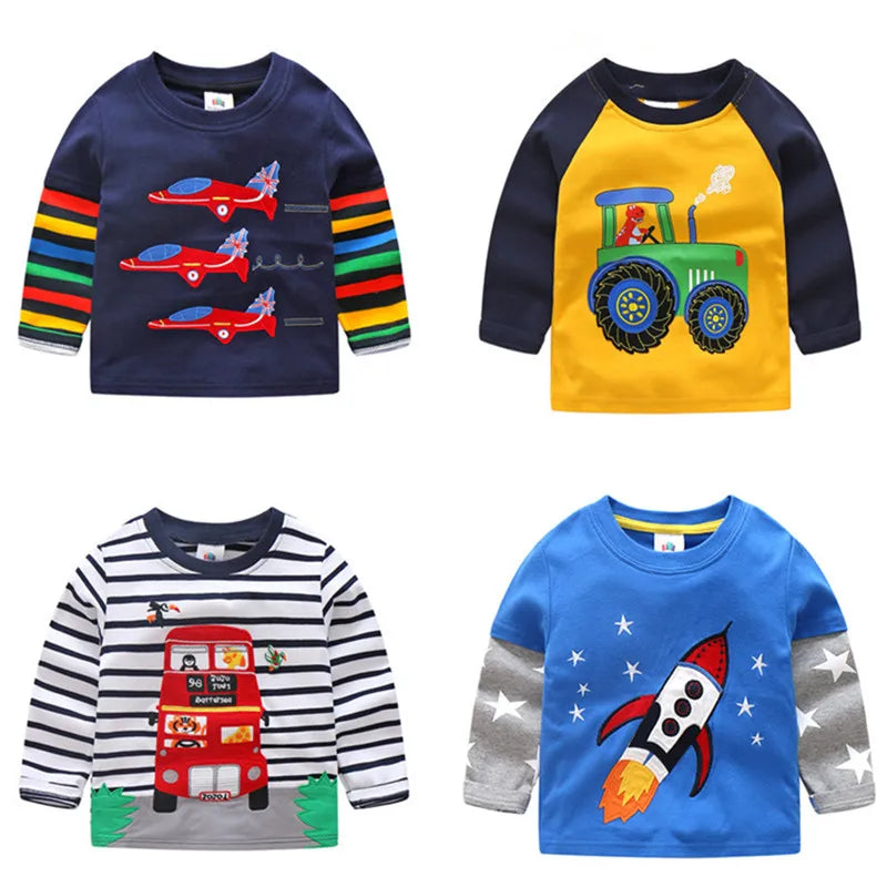 Boys Cartoon Long Sleeve T-Shirt in Color Patchwork