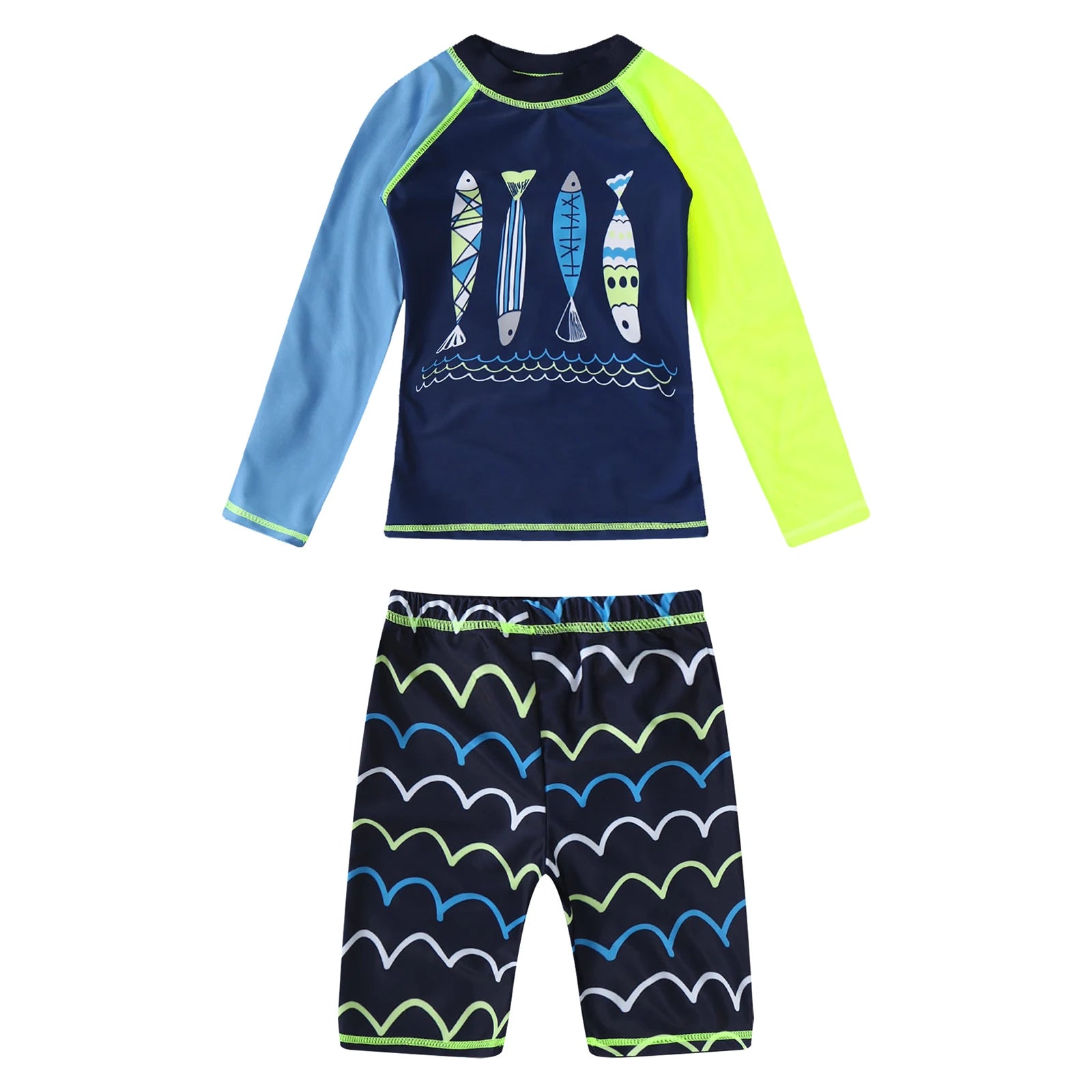 Boys 2 Piece Rash Guard Swim Set with Shorts for Summer