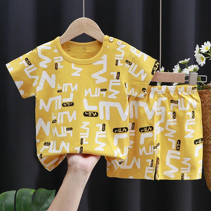 Unisex Cotton Cartoon T-Shirt and Shorts Set for Kids