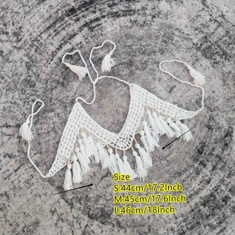 Crochet Bikini Set for Women with Tassels in White/Beige