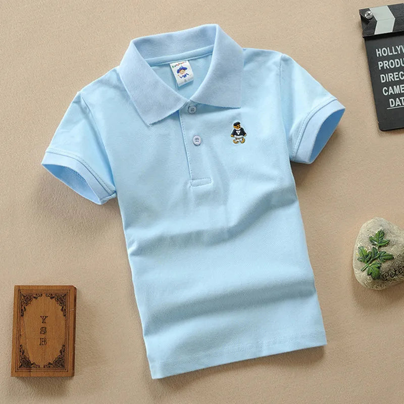Boys Summer Cartoon Bear Embroidery T-Shirt for Ages 3-8