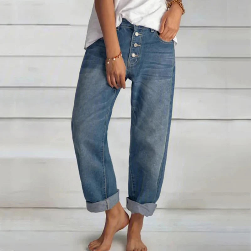 High Waist Wide Leg Loose Jeans for Women in Cotton Denim