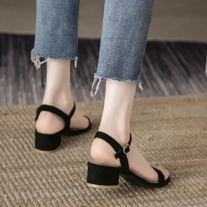 Summer Fashion Shoes for Women Sandals Mujer 2021 Faux Suede String Bead Womens Shoes Square Heel Open Toe Sandals 34 36  38 39