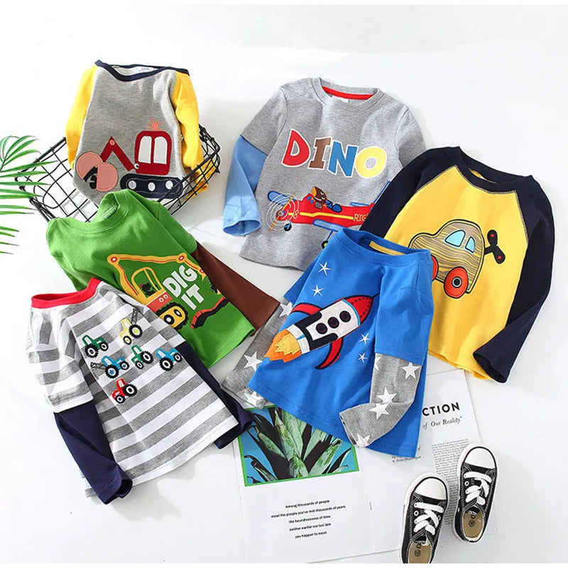 Boys Cartoon Long Sleeve T-Shirt in Color Patchwork