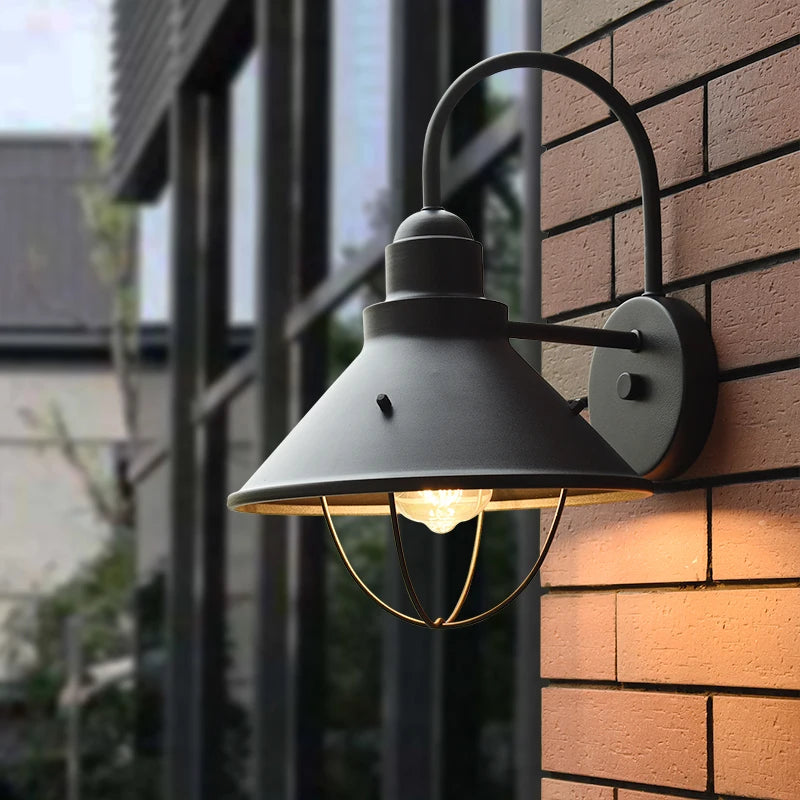 Vintage Black Outdoor Wall Lamp for Garden and Balcony