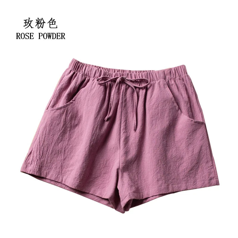 High Waist Casual Linen Shorts for Women in Multiple Colors
