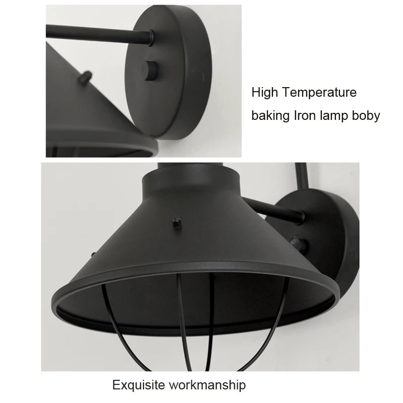 Vintage Black Outdoor Wall Lamp for Garden and Balcony