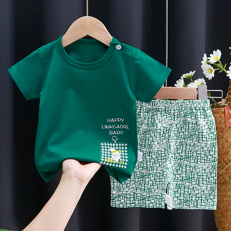 Unisex Cotton Cartoon T-Shirt and Shorts Set for Kids