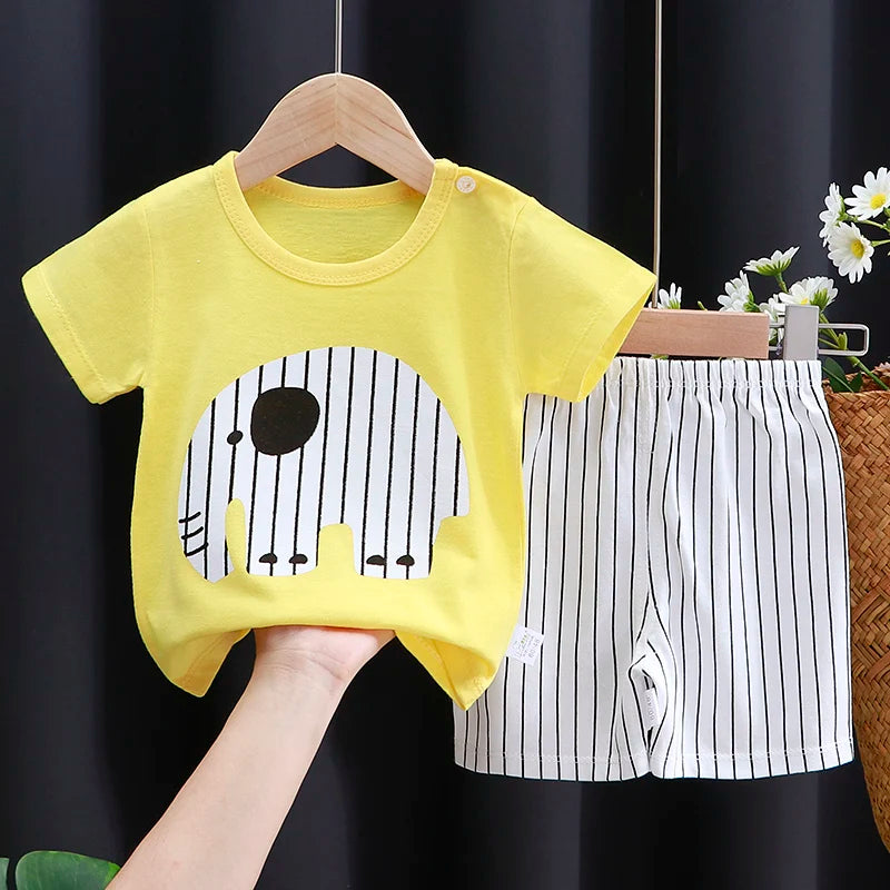 Unisex Cotton Cartoon T-Shirt and Shorts Set for Kids
