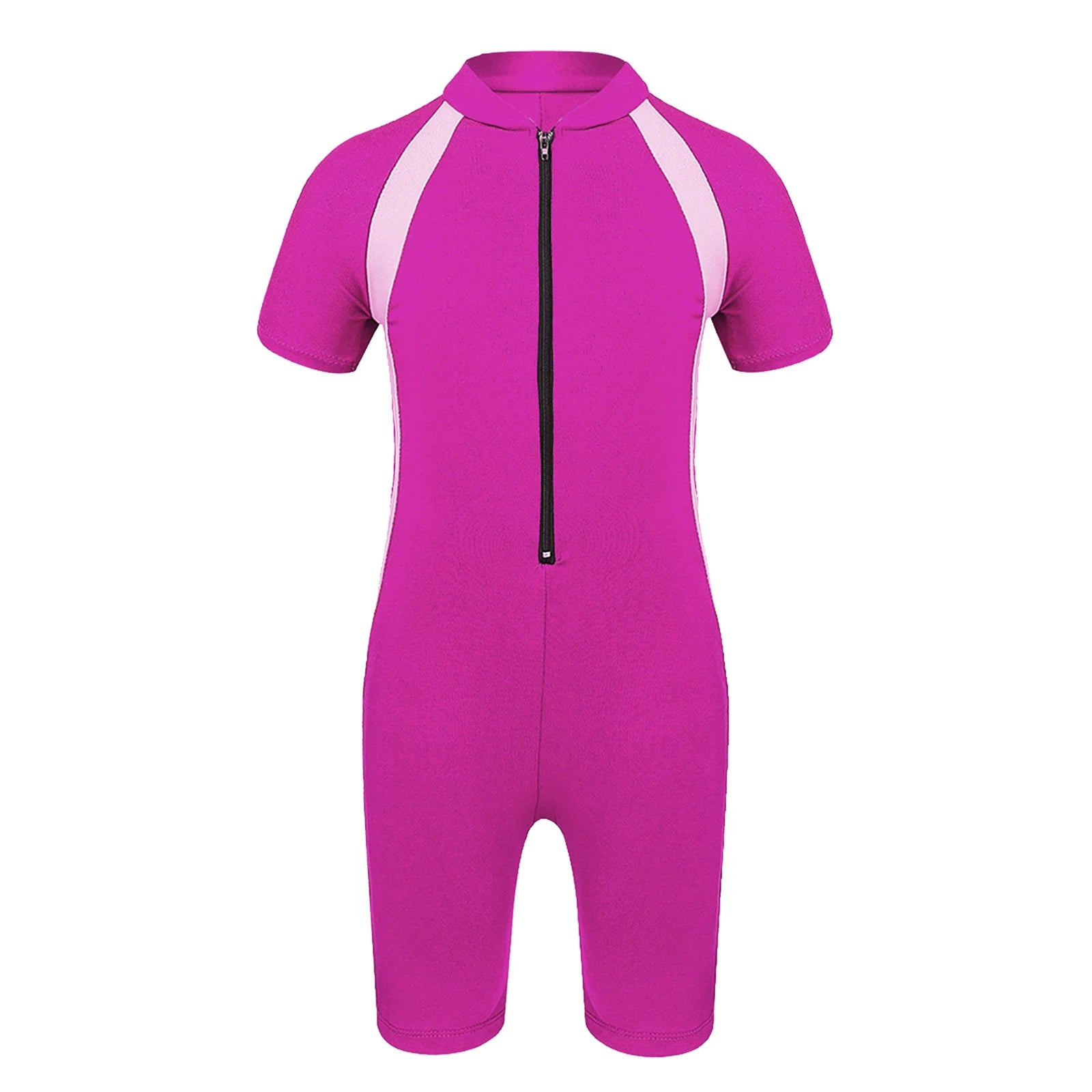 Girls Short Sleeve Wetsuit Swimsuit with Zippered Closure