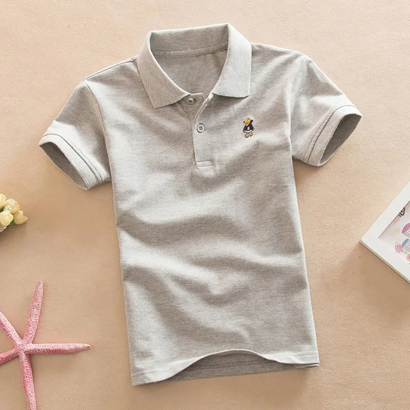 Boys Summer Cartoon Bear Embroidery T-Shirt for Ages 3-8