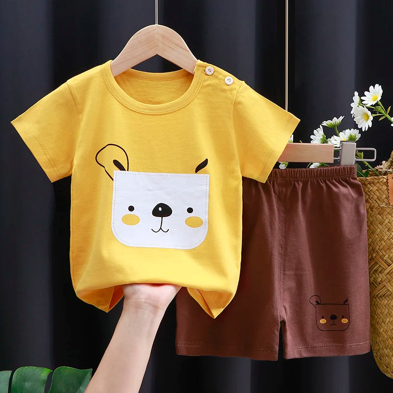 Unisex Cotton Cartoon T-Shirt and Shorts Set for Kids