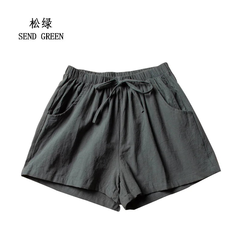 High Waist Casual Linen Shorts for Women in Multiple Colors