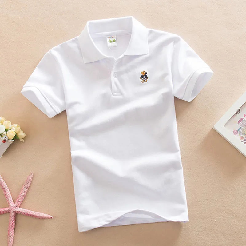 Boys Summer Cartoon Bear Embroidery T-Shirt for Ages 3-8