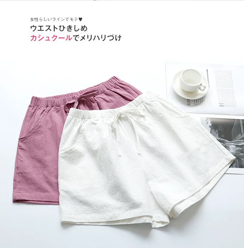 High Waist Casual Linen Shorts for Women in Multiple Colors