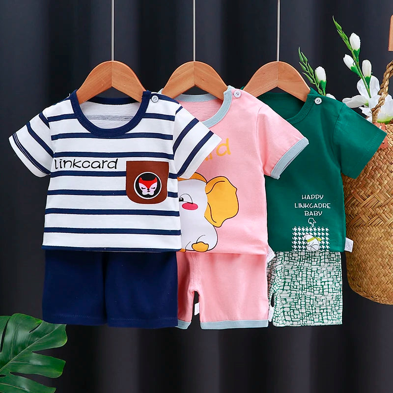 Unisex Cotton Cartoon T-Shirt and Shorts Set for Kids