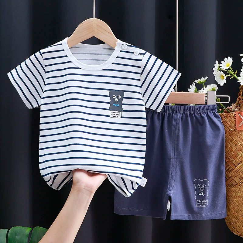 Unisex Cotton Cartoon T-Shirt and Shorts Set for Kids