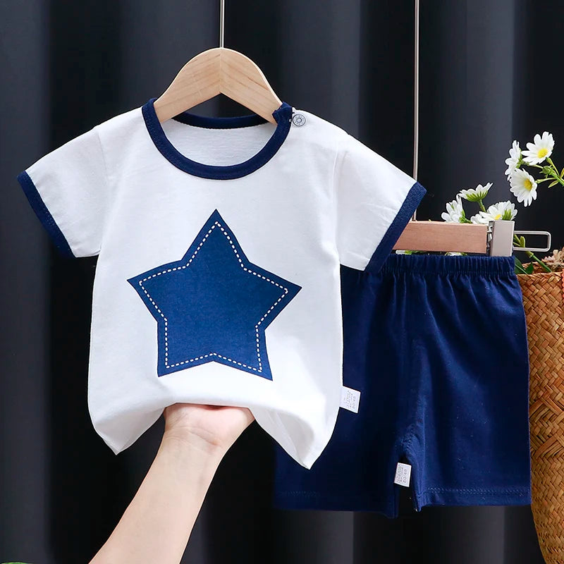 Unisex Cotton Cartoon T-Shirt and Shorts Set for Kids