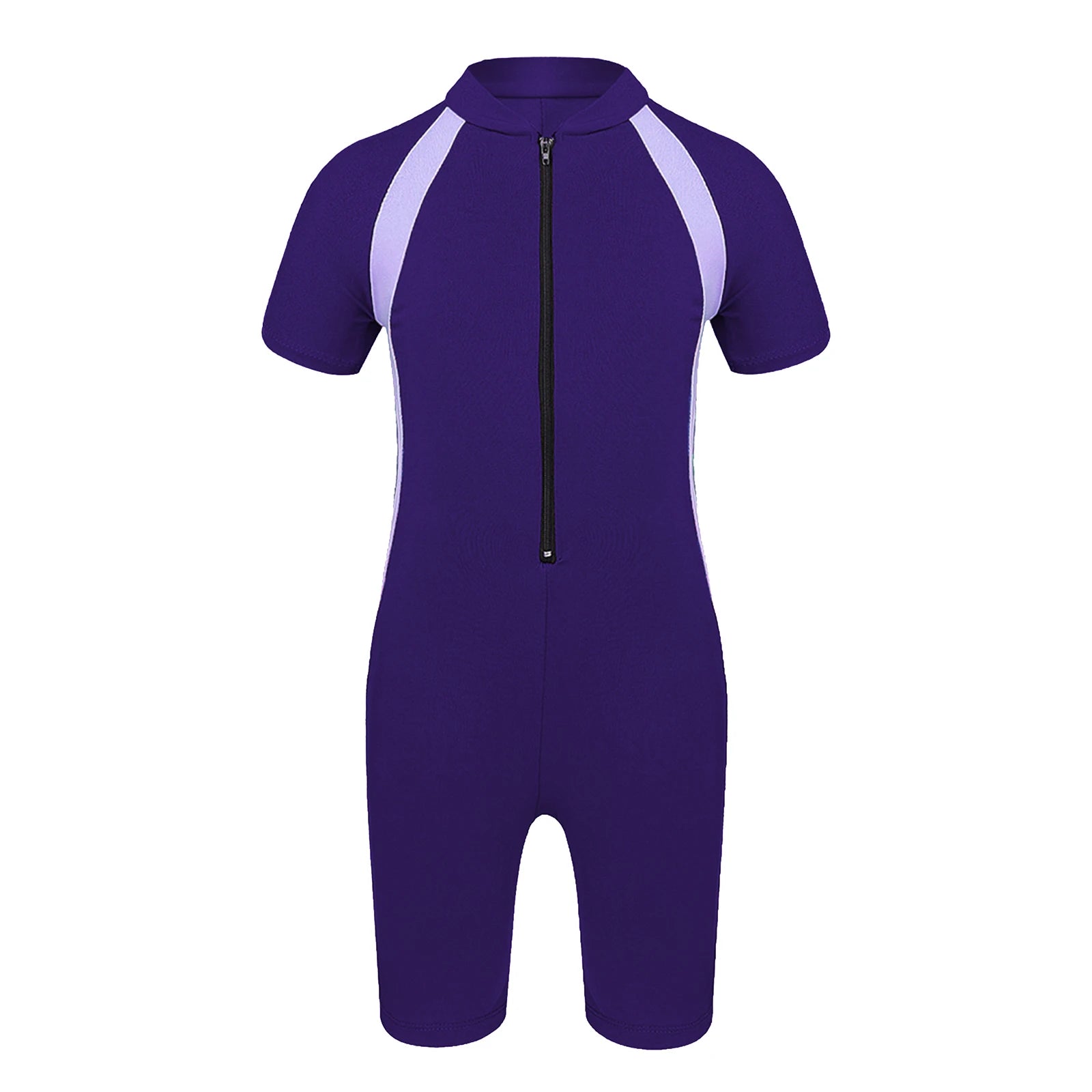 Girls Short Sleeve Wetsuit Swimsuit with Zippered Closure