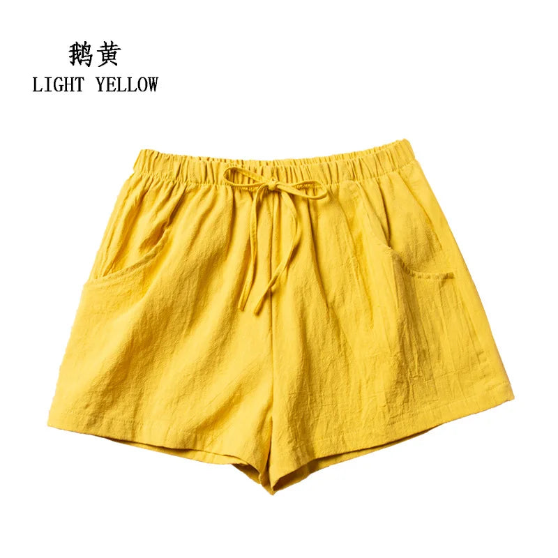 High Waist Casual Linen Shorts for Women in Multiple Colors