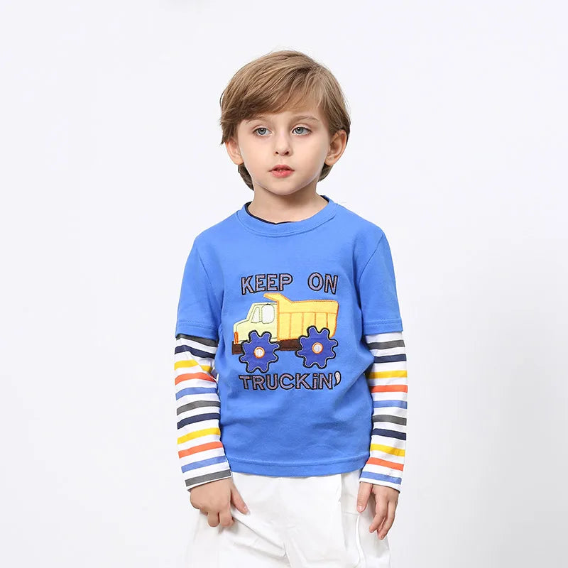 Boys Cartoon Long Sleeve T-Shirt in Color Patchwork