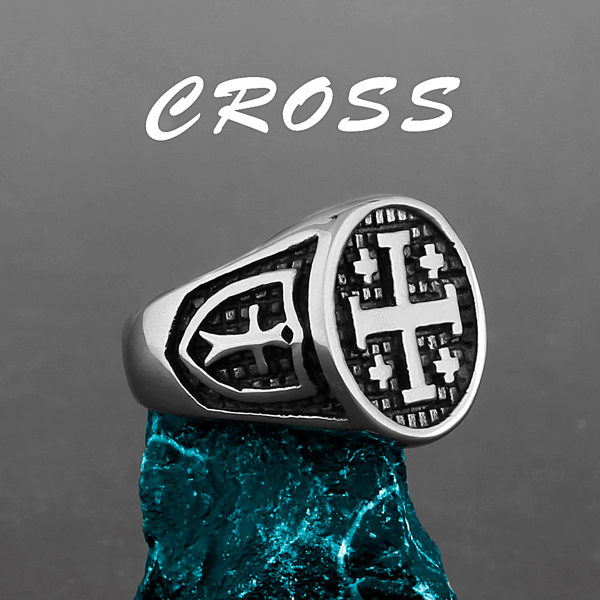 Stainless Steel Jerusalem Cross Ring for Men and Unisex