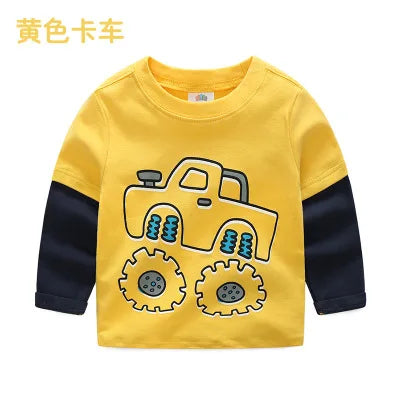 Boys Cartoon Long Sleeve T-Shirt in Color Patchwork