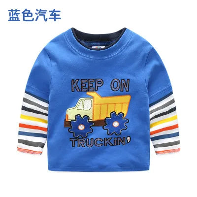 Boys Cartoon Long Sleeve T-Shirt in Color Patchwork
