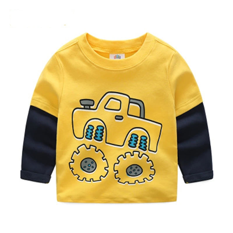 Boys Cartoon Long Sleeve T-Shirt in Color Patchwork