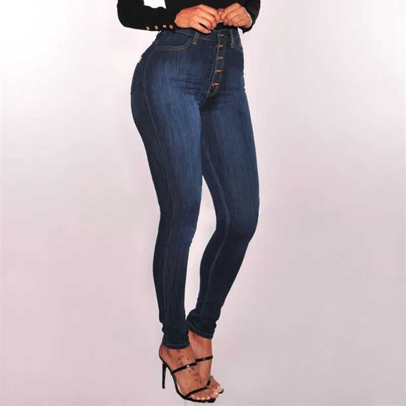 High Waist Push Up Jeans for Women in Washed Denim