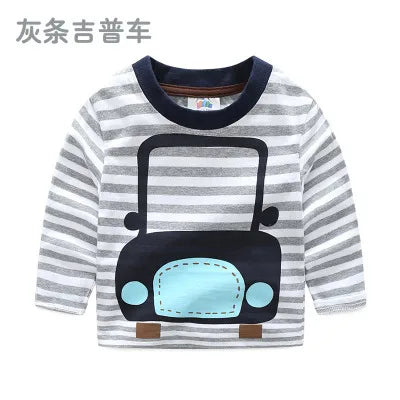 Boys Cartoon Long Sleeve T-Shirt in Color Patchwork