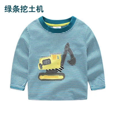 Boys Cartoon Long Sleeve T-Shirt in Color Patchwork