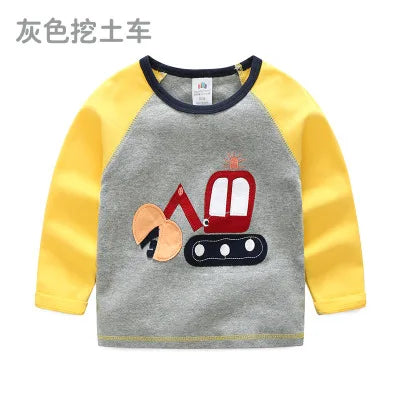 Boys Cartoon Long Sleeve T-Shirt in Color Patchwork