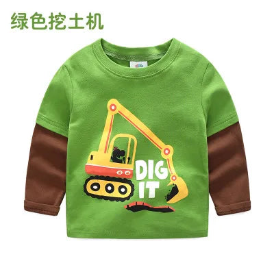 Boys Cartoon Long Sleeve T-Shirt in Color Patchwork