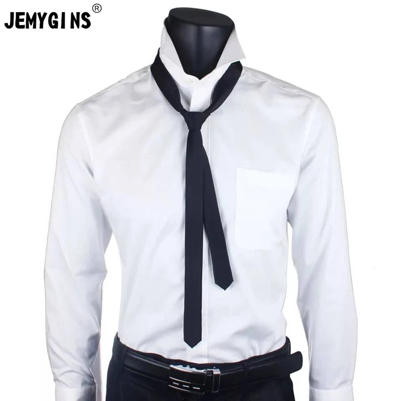 JEMYGINS 100% Silk Black Skinny Tie for Men and Women