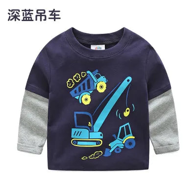 Boys Cartoon Long Sleeve T-Shirt in Color Patchwork